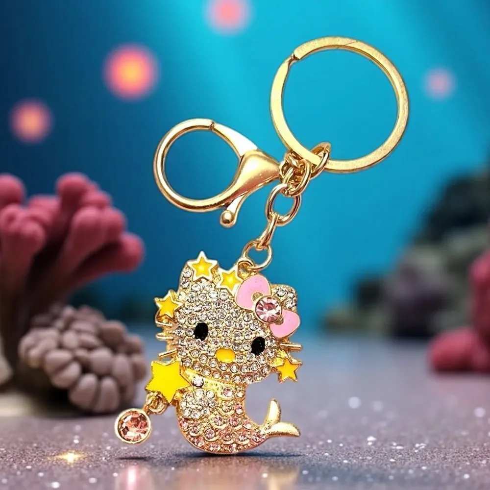 Hello Kitty Mermaid Yellow Crystal Keychain Bag Charm